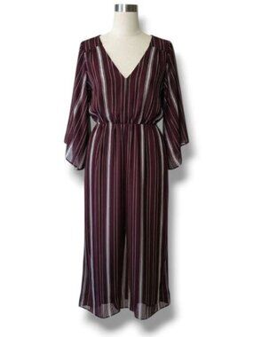 Bailey Blue Women’s Burgundy Striped Chiffon faux Wrap Maxi Dress – Size Medium